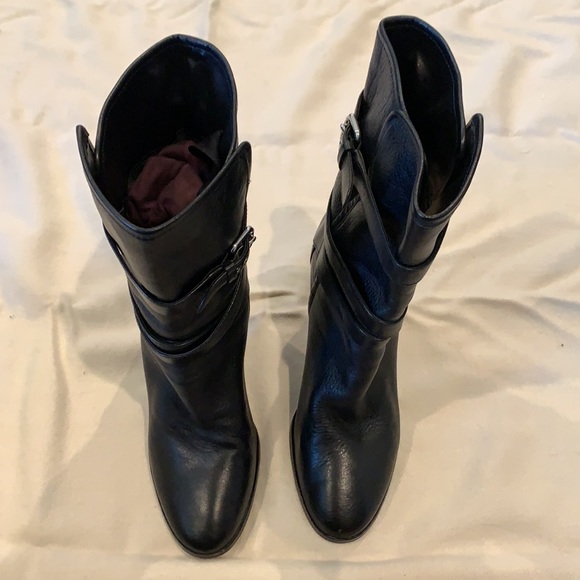 Coach black leather heeled ankle mid calf boot - Picture 2 of 7